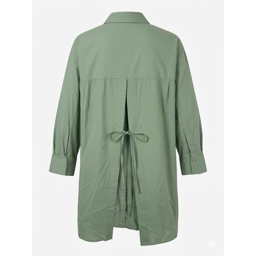 NEW Free People One of the Boys Open Tie Back Shirt Moss Green Oversized - CJ - Picture 3 of 8